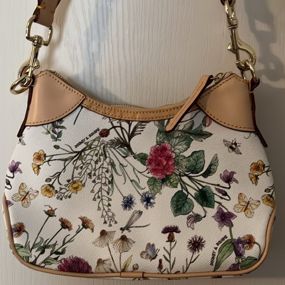 Dooney & Bourke Botanical Collection White and & Tan Small Hobo Shoulder Bag